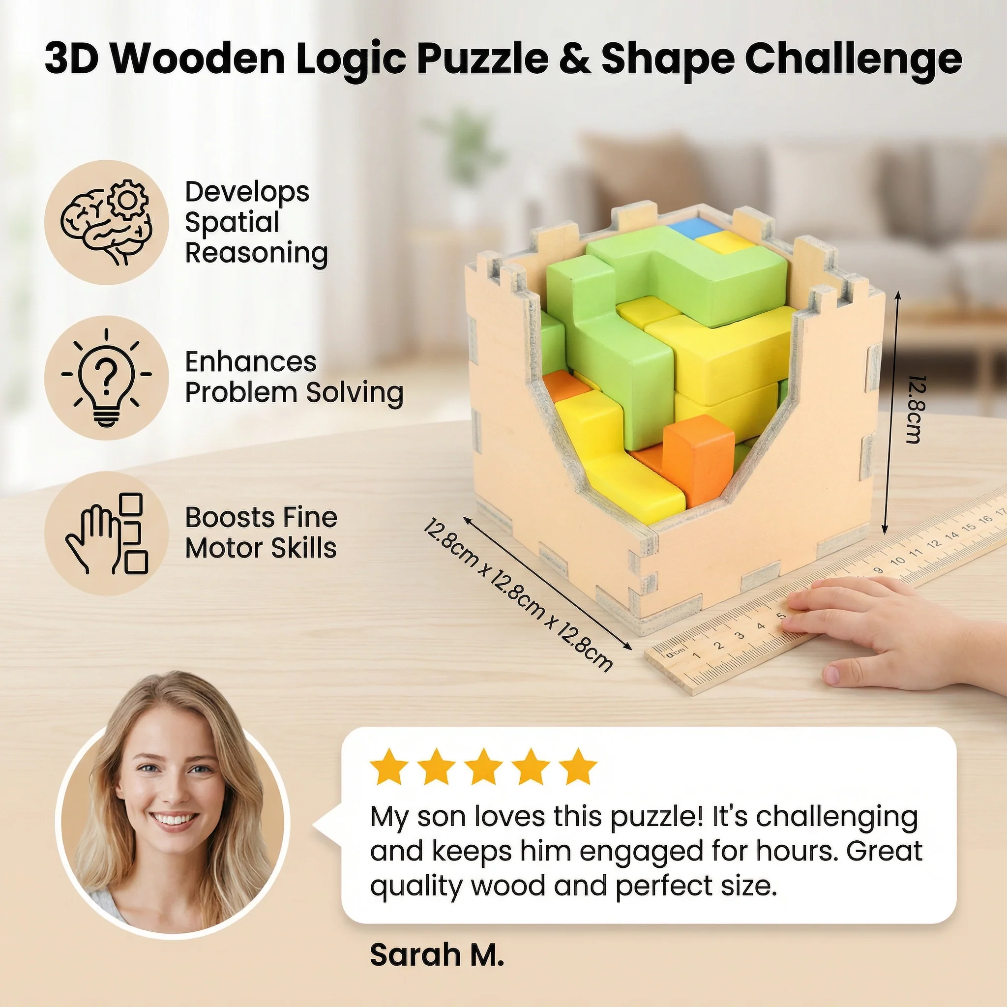 3D Wooden Logic Puzzle & Shape Challenge - Image 2