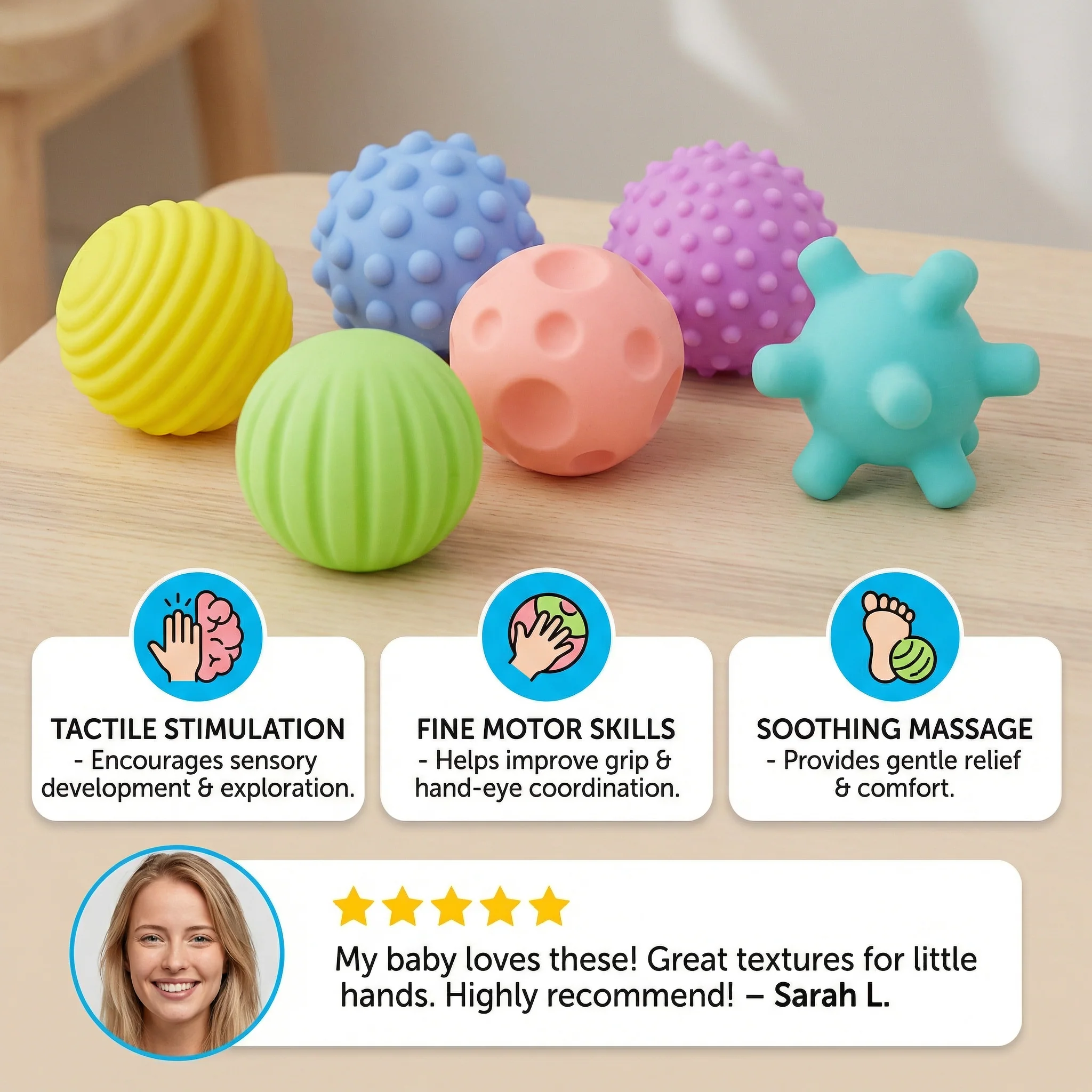 6-Piece Sensory Ball Set – Soft Textured Touch & Massage Balls for Babies & Kids - Image 2