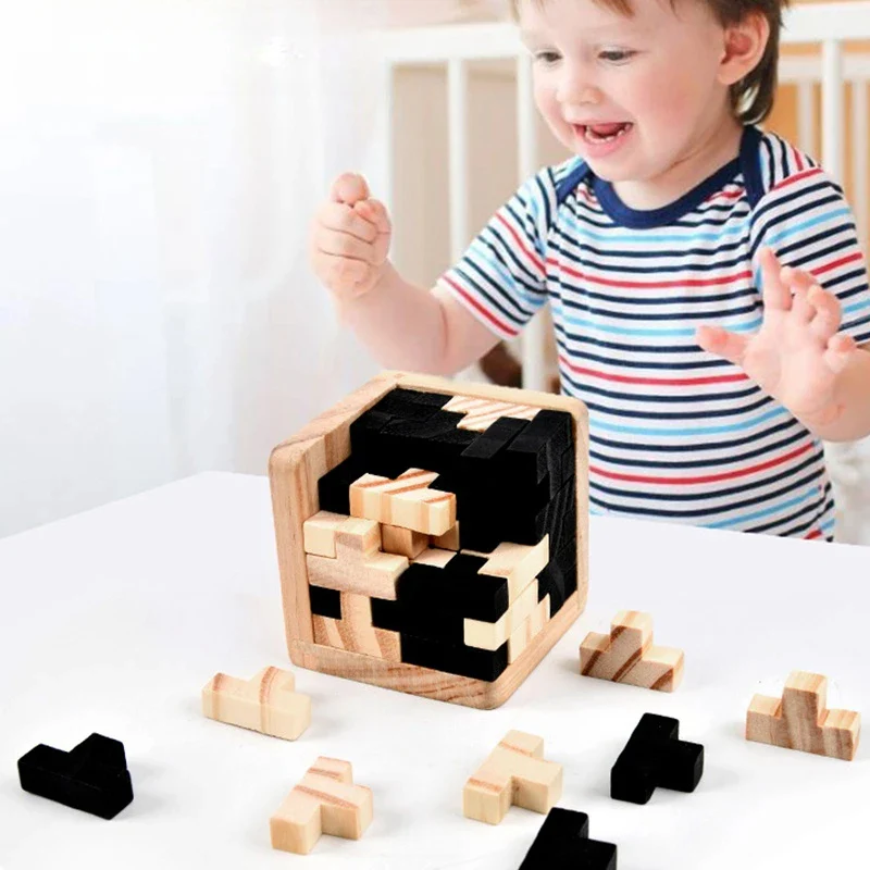 Children's Tetris Game and Learning Cube Made of Wood - Image 2