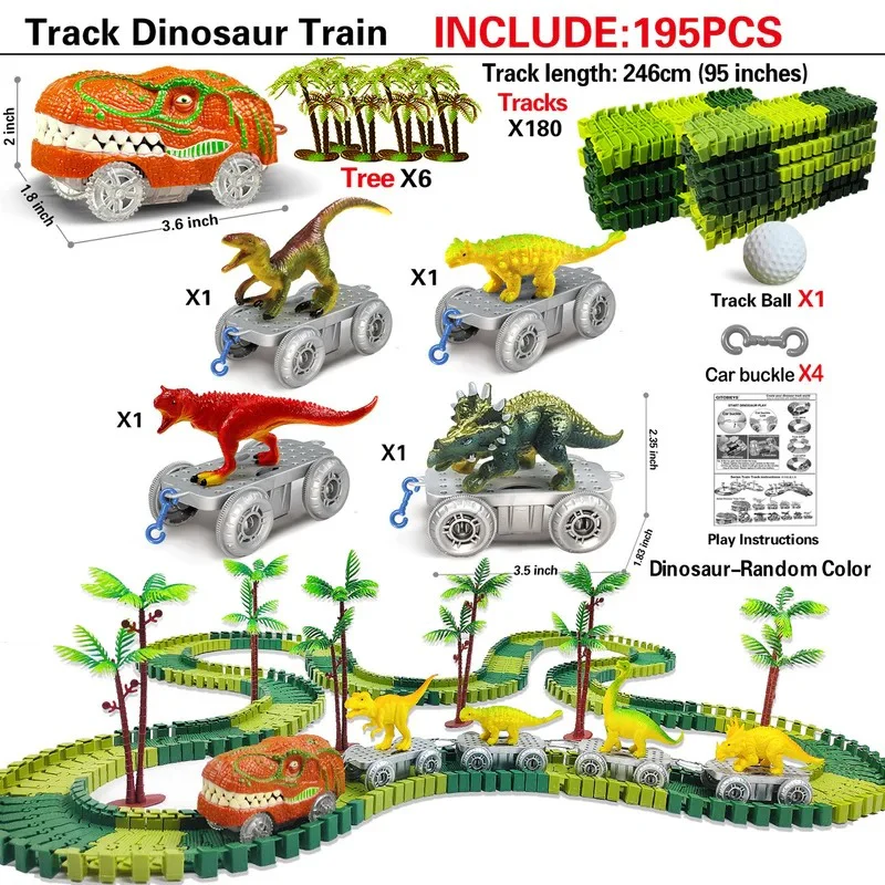 Dinosaur Track Adventure – Flexible racetrack with light-up train - Image 2
