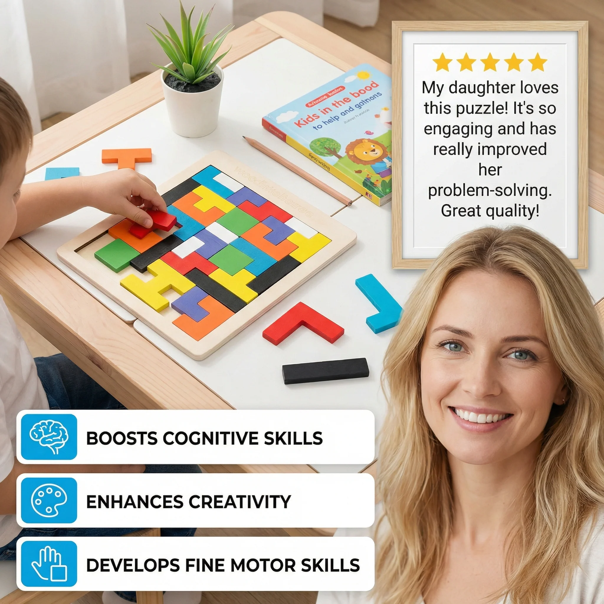 Educational Wooden Tangram Puzzle – Colourful Montessori Learning Toy for Kids - Image 2
