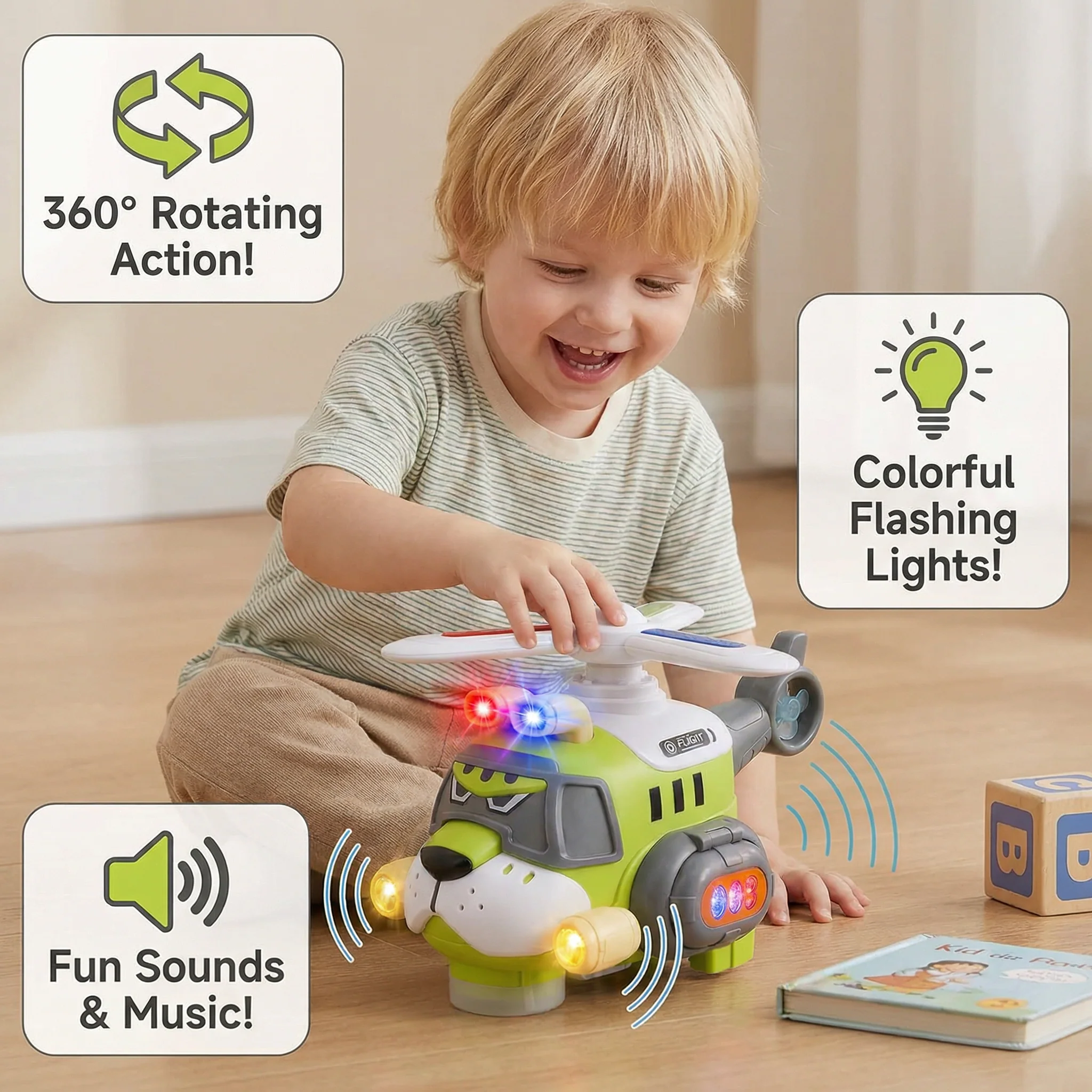 Funny Tiger Airplane Toy – 360° Rotating Kids Toy with Lights & Sound - Image 3