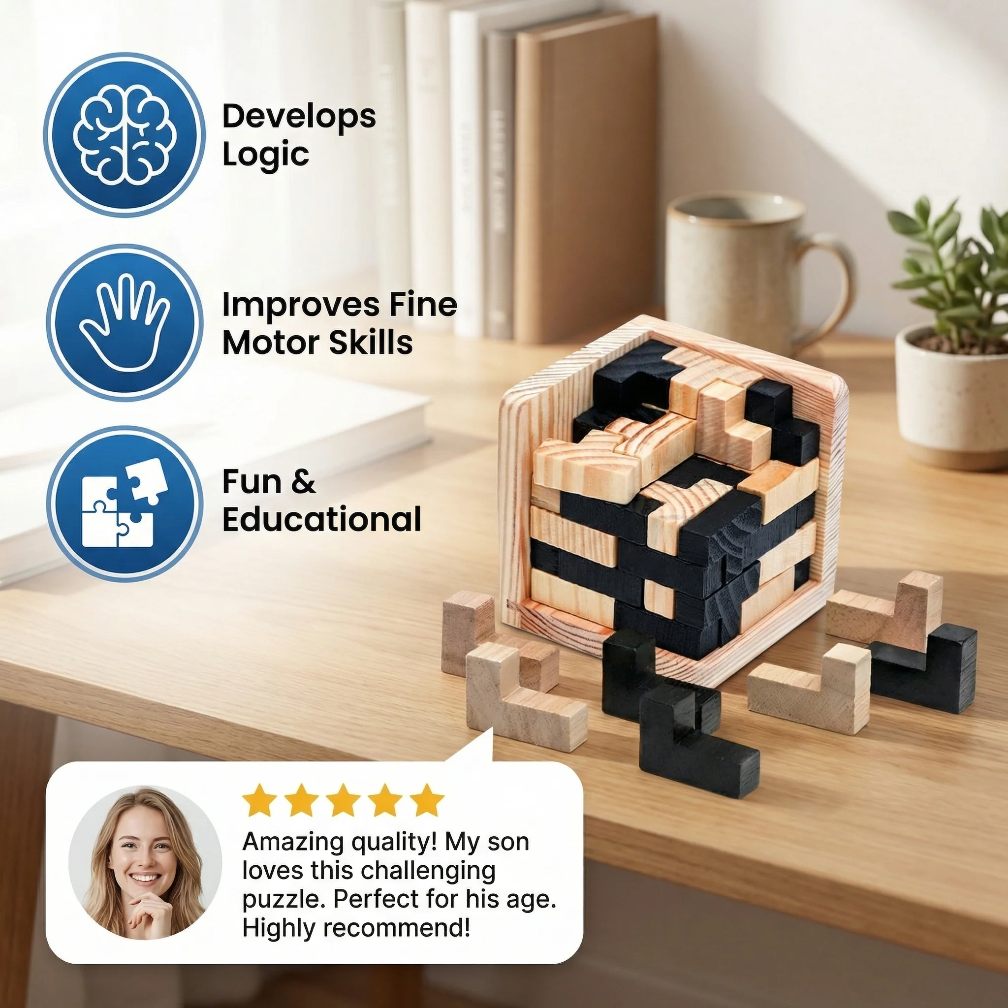 Handmade 3D Wooden Puzzle Cube – Logic & Learning Toy for Children - Image 2
