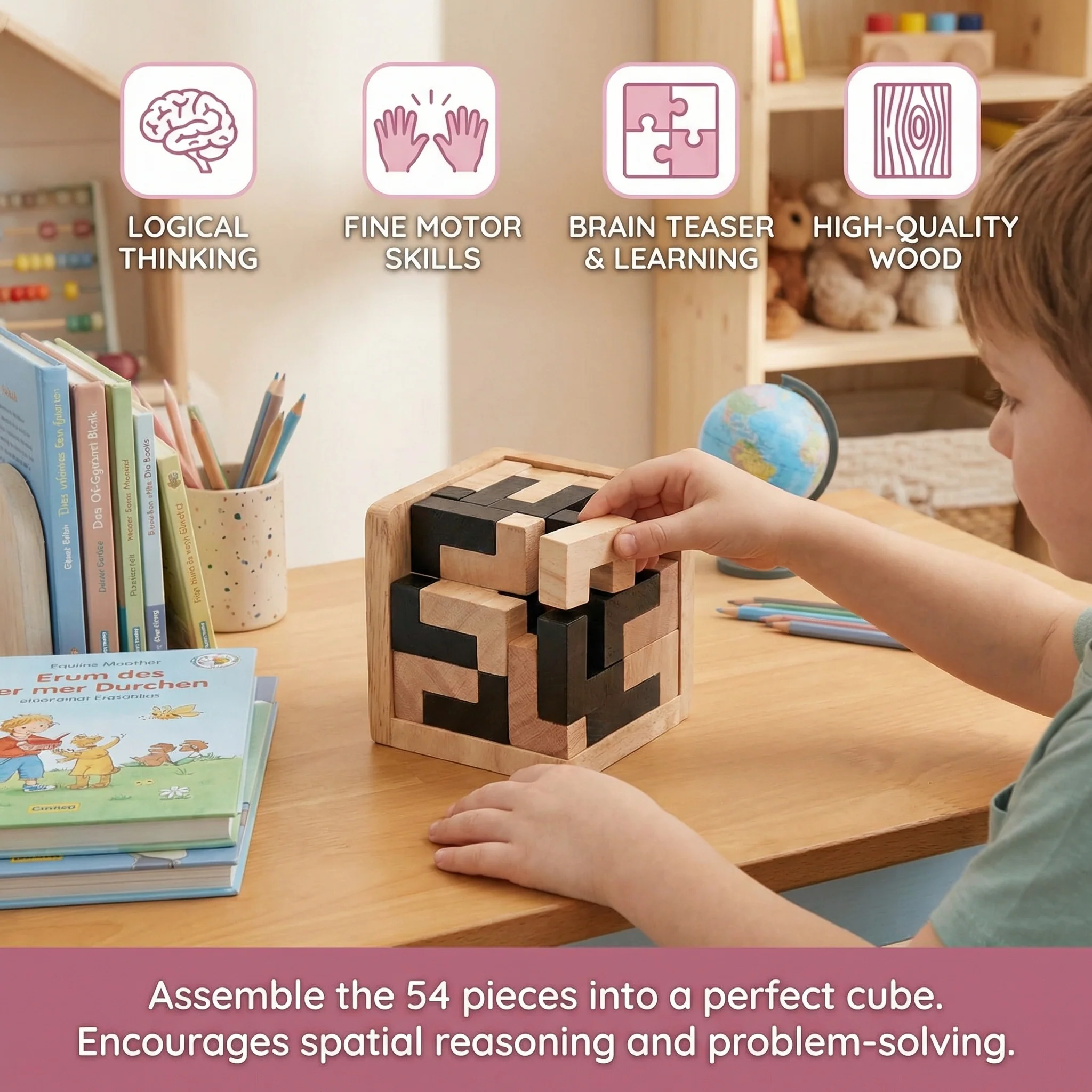 Handmade 3D Wooden Puzzle Cube – Logic & Learning Toy for Children - Image 3