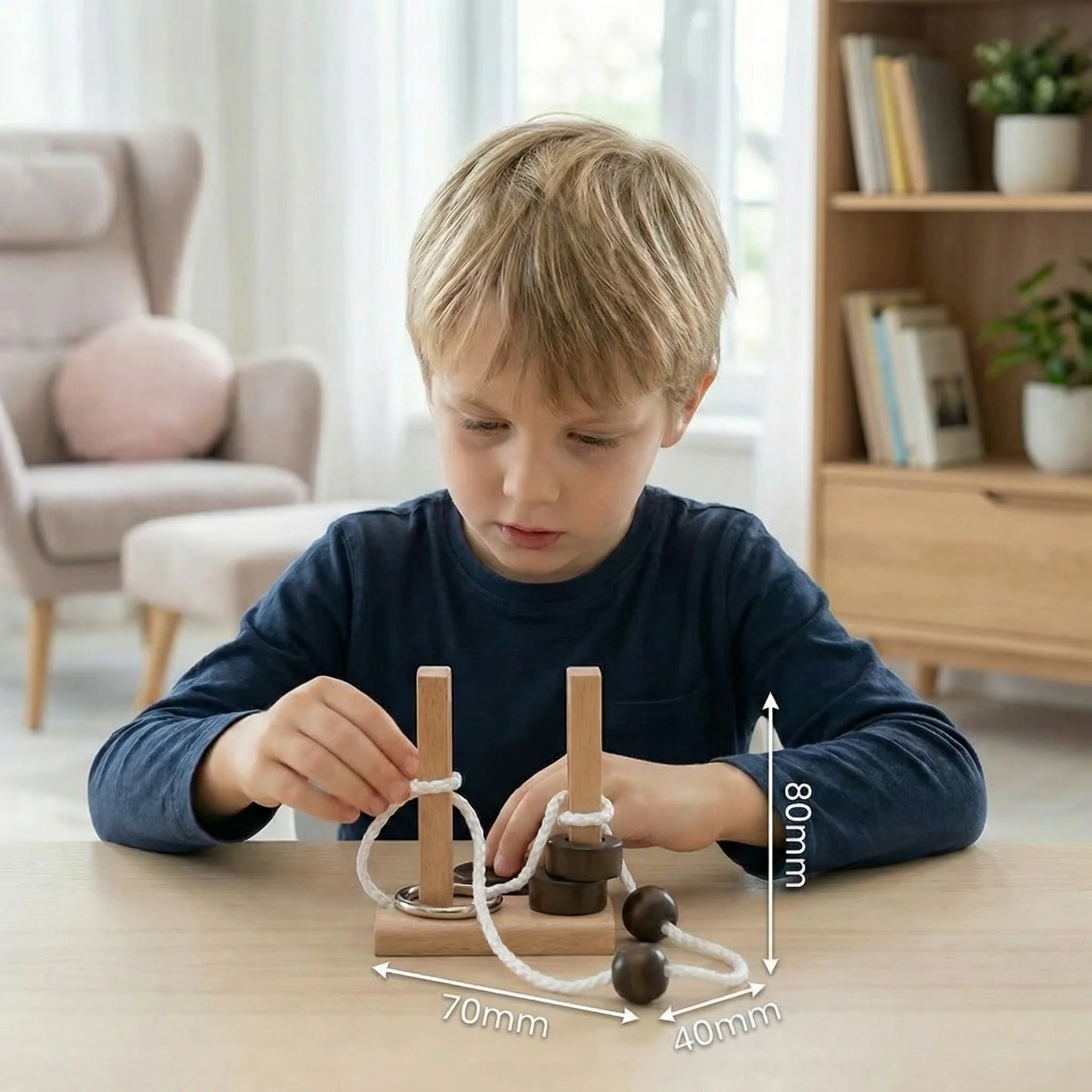 Handmade Wooden Rope Brain Teaser – Logic Puzzle Game for the Whole Family - Image 5