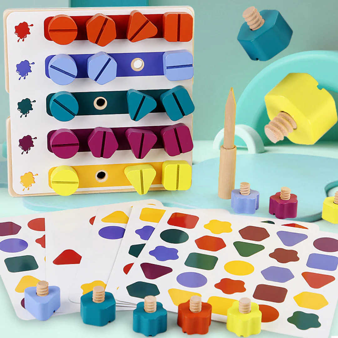 Montessori Screw, Wood, and Color Toy - Image 2