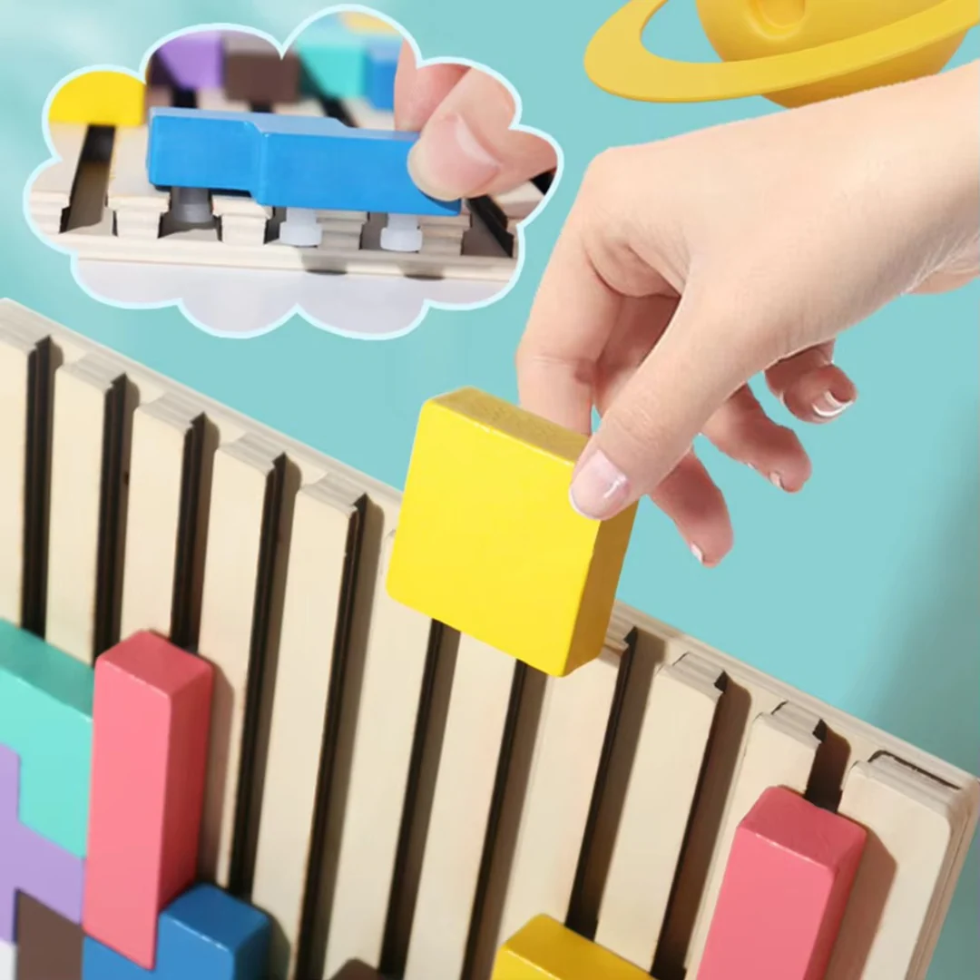 Montessori wooden blocks and shapes game - Image 3