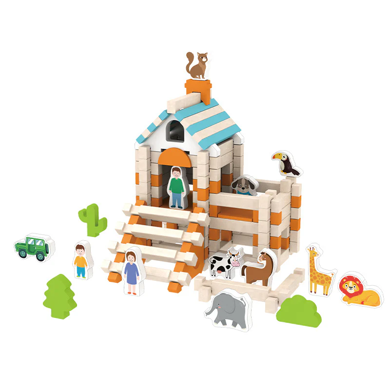 Montessori wooden building block set – natural stacking and construction toy - Image 2