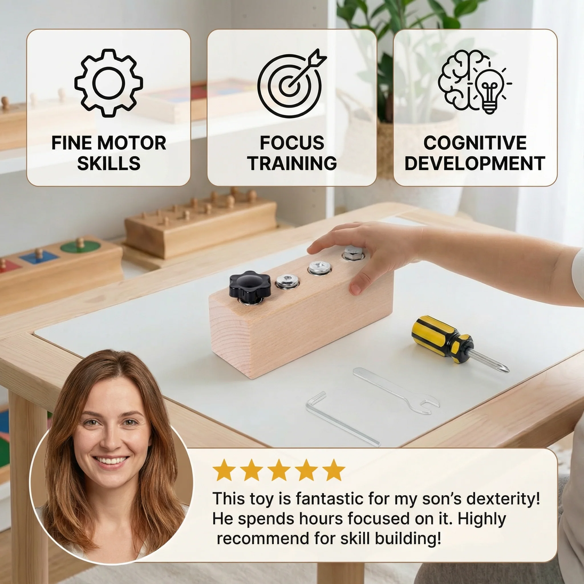 Montessori Wooden Screw & Nut Toy – Fine Motor Skills & Focus Training for Kids - Image 2