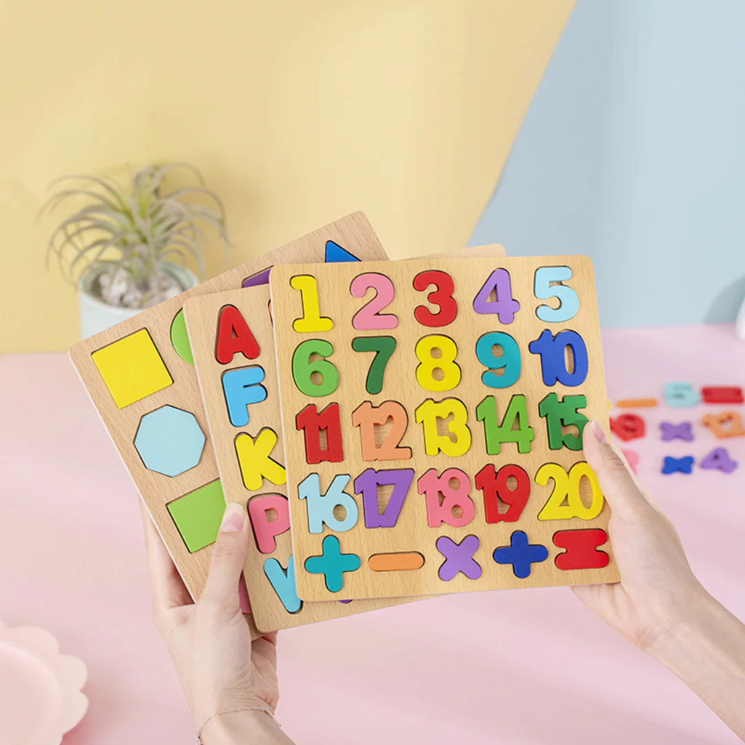 Simple Wooden Shapes, Numbers, and Letters Puzzle - Image 3